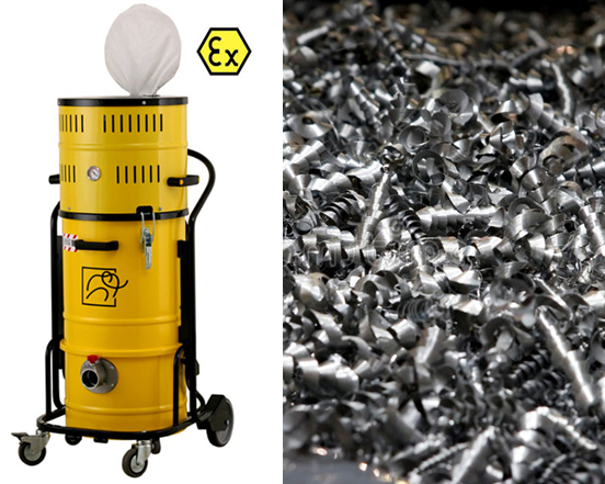 Aspirador ATEX para aspiración de viruta metálica de aluminio - Elube.  Aspiración y Filtración Industrial.